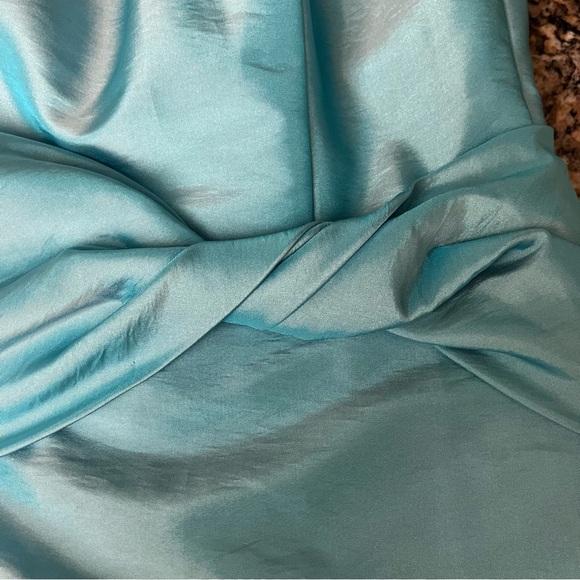 DaVinci Blue Satin Strapless Maxi Formal Dress 2 Prom Gala Wedding Bridesmaid - Picture 7 of 9